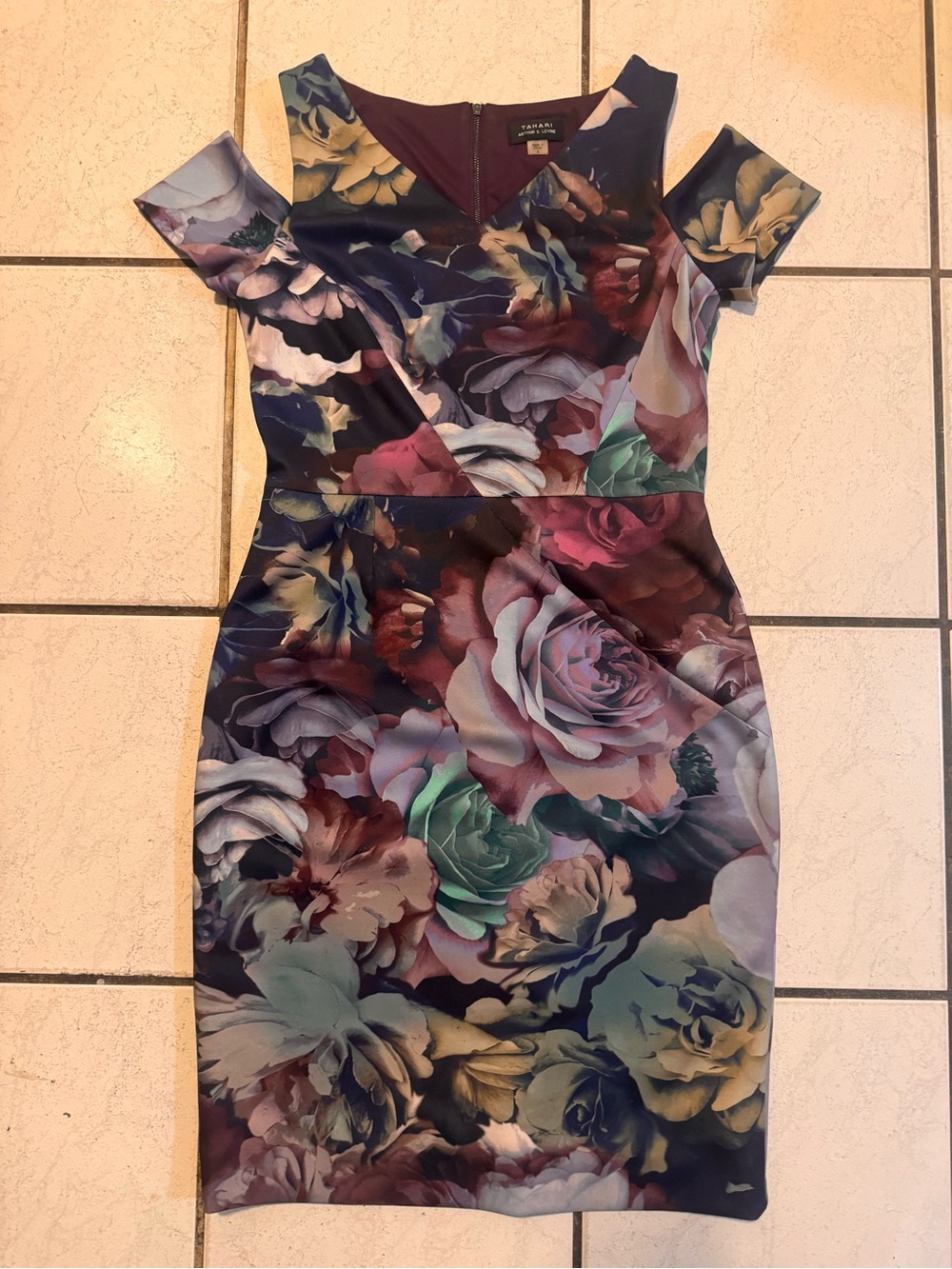 Tahari ASL Floral Cold-Shoulder Sheath Dress in Multi-Color